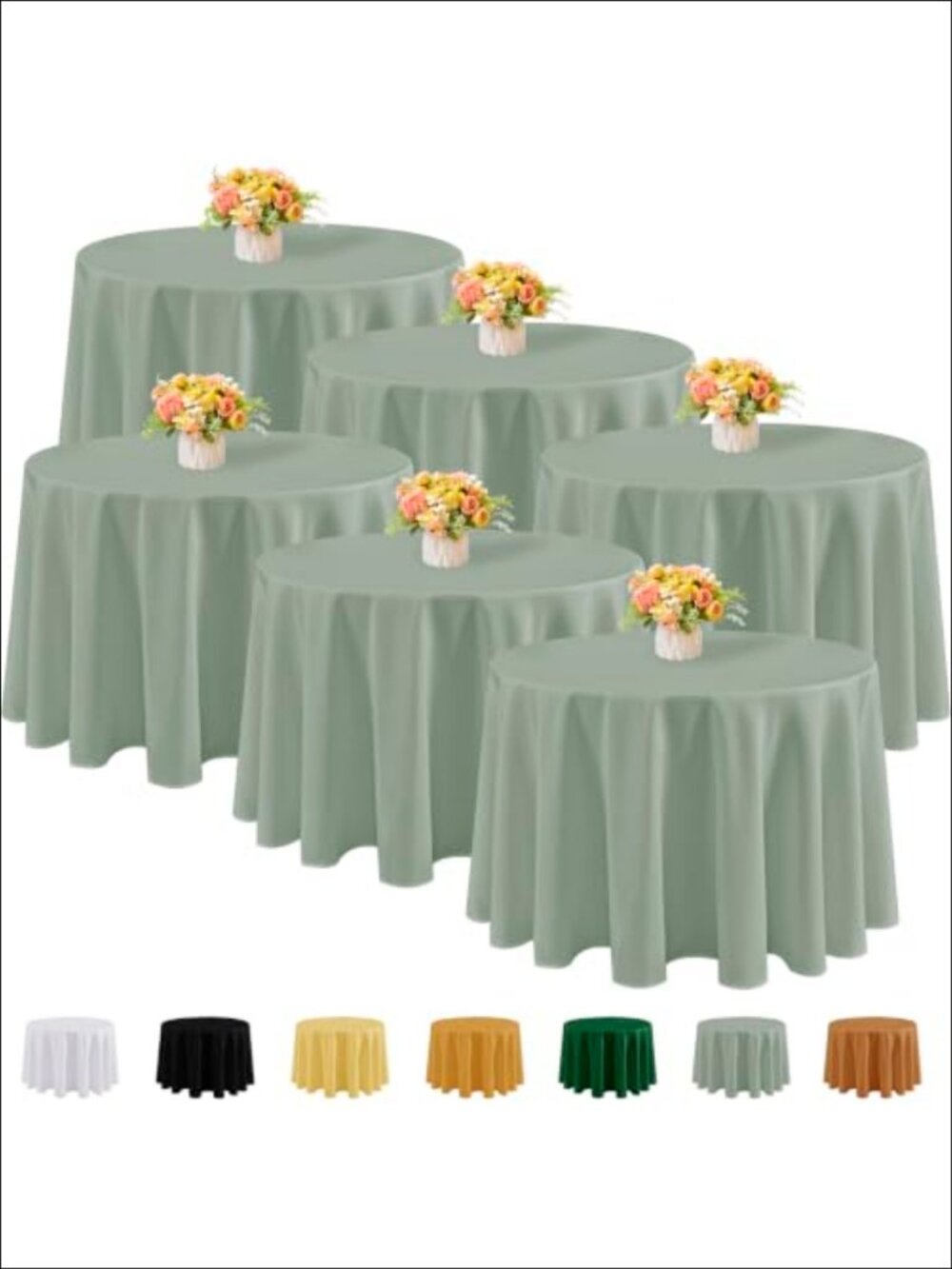 Polyester Round Tablecloths 120 Inch Stain Resistant Machine Washable 6 Pack